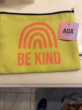 adidas Yellow Canvas Zip Pouch with Pink Print